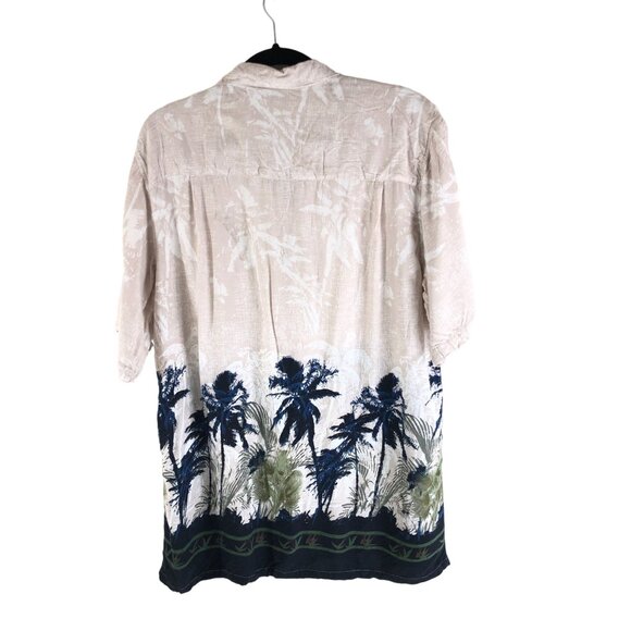 Big Creek Clothing Co. Mens Hawaiian Button-Down Shirt Palm Trees Beige Blue L - Picture 2 of 3